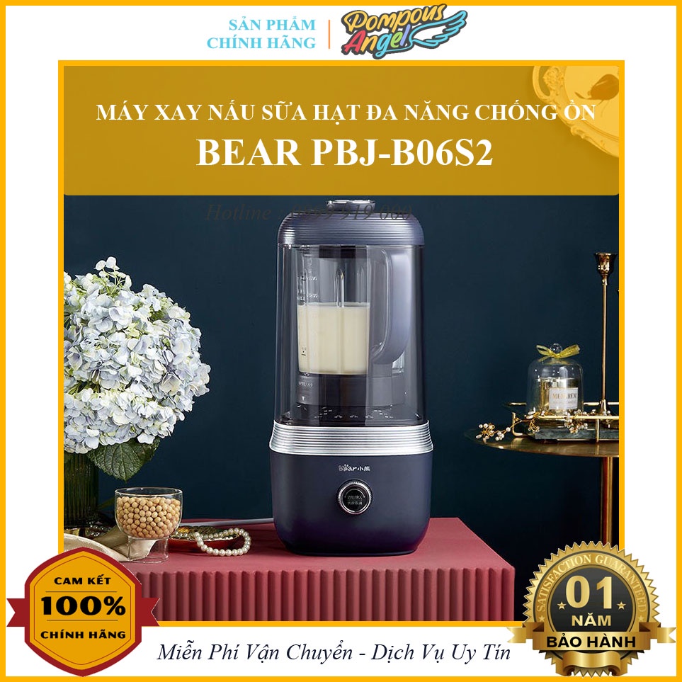 Máy xay nấu làm sữa hạt sinh tố BEAR PBJ-B06S2 chống ồn , dung tích 1.5L xanh than, bh 12th