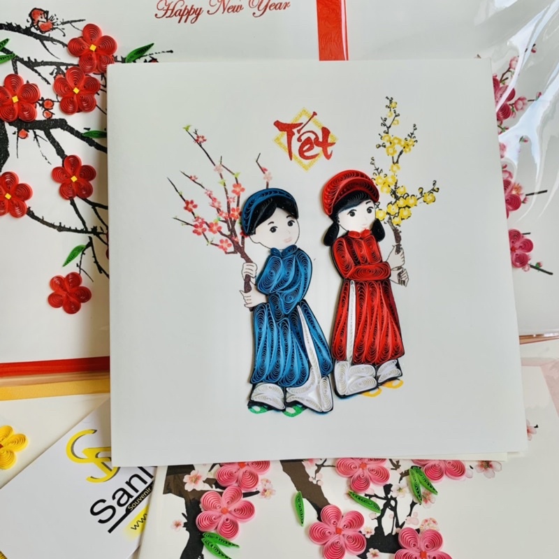 Thiệp chúc mừng năm mới chất liệu giấy Quilling Card Handmade kích thước 15cmx15cm
