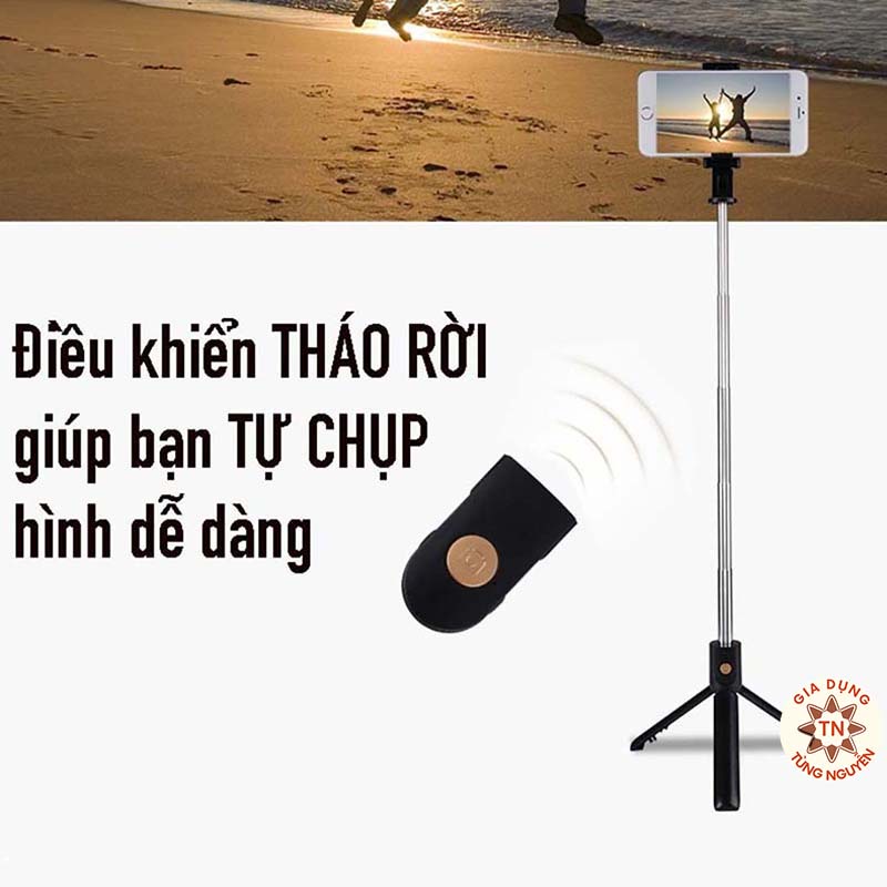 Gậy tự sướng tay cầm to kèm điều khiển Blutooth chắc chắn bền đẹp.