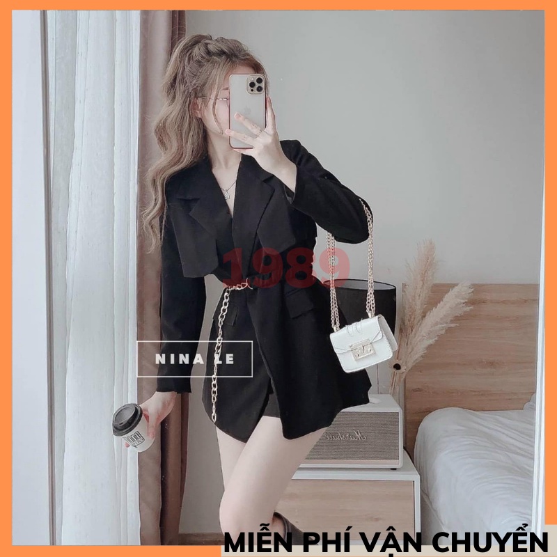 Set áo vest blazer kèm đai màu nâu và đen sang trọng cho nữ THỜI TRANG 1989