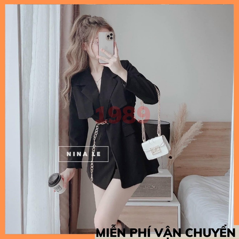 Set áo vest blazer kèm đai màu nâu và đen sang trọng cho nữ THỜI TRANG 1989 | BigBuy360 - bigbuy360.vn