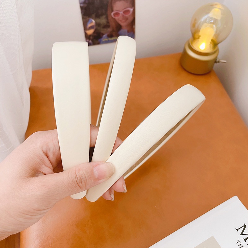 Băng Đô Cài Tóc Bằng Da PU Màu Trắng 1.5 2 3cm