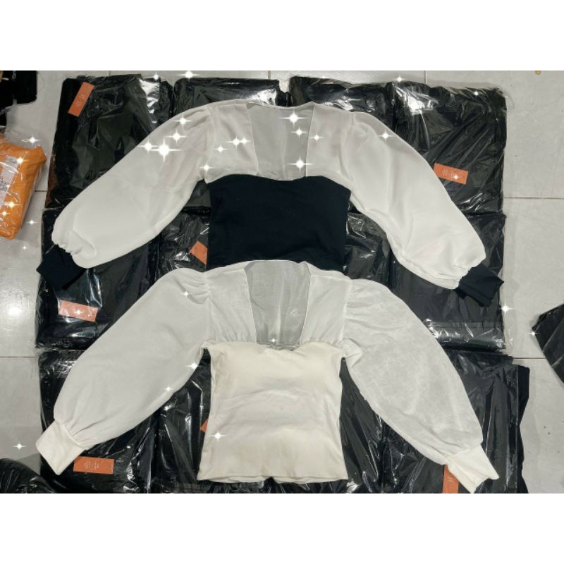 Áo tiểu thư tay voan cồ vuông bo tay