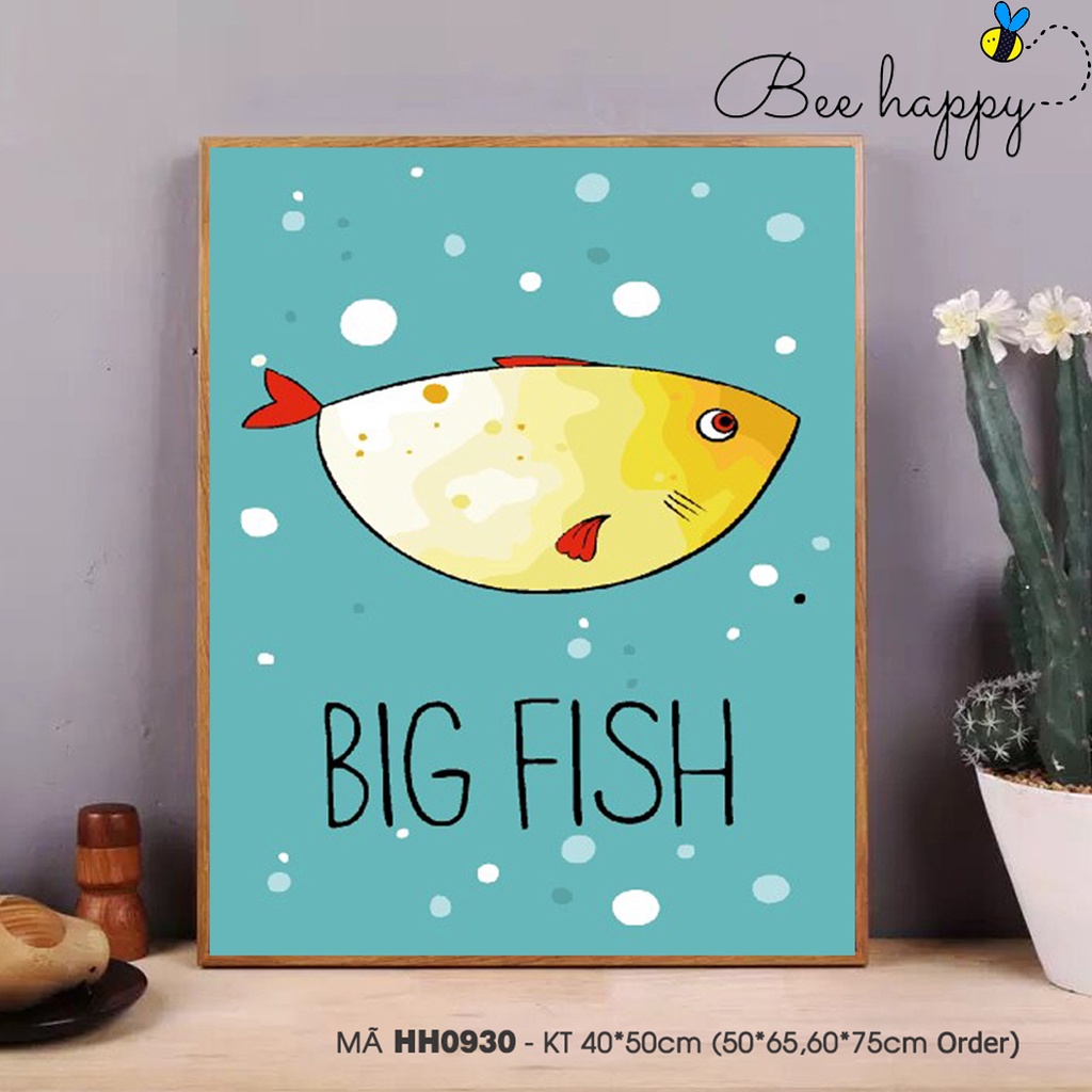 Tranh tô màu số hóa BEE HAPPY Big fish Tranh cá hiện đại đơn giản dễ vẽ HH0930