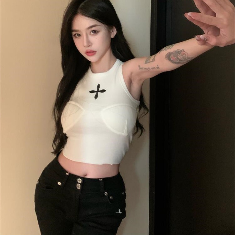 Áo Croptop Sát Nách Cổ Tròn Có Mút Nâng Ngực Quyến Rũ