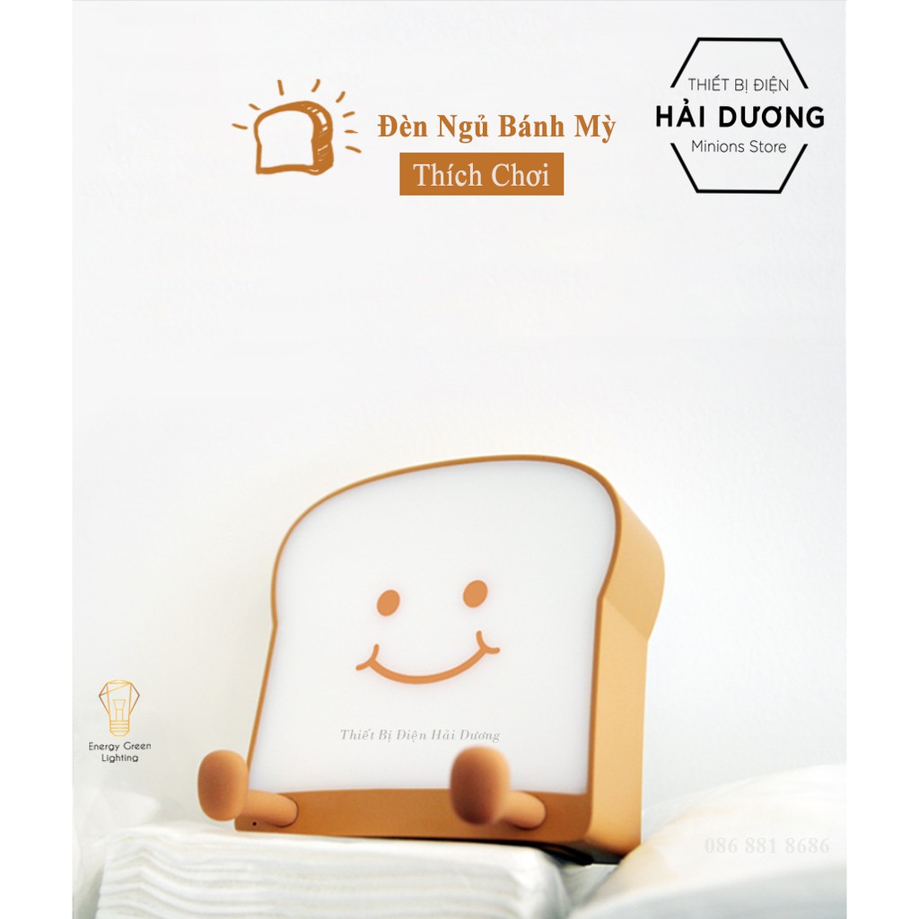 Đèn Ngủ Cạnh Giường Hình Bánh Mì Hoạt Hình Dễ Thương - Pin Sạc Tích Điện - Có giá Đỡ Điện Thoại - 3 Mẫu - Bảo Hành 1 Năm