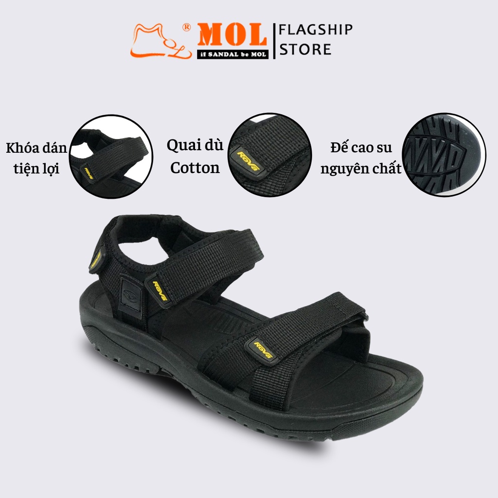 Giày sandal nam hiệu Rova siêu bền quai ngang đế cao su quai dù đi làm đi học màu đen mã RV679