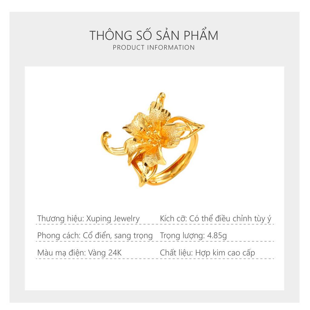 Nhẫn Nữ Mạ Vàng 24K, Phong Cách Bông Hoa Sang Trọng, Quý Phái - XPN43