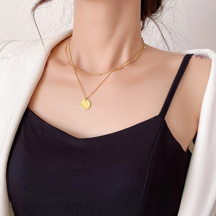 Bộ hai dây chuyền tạo thành nhiều lớp mặt tròn phong cách Hàn Quốc thời trang