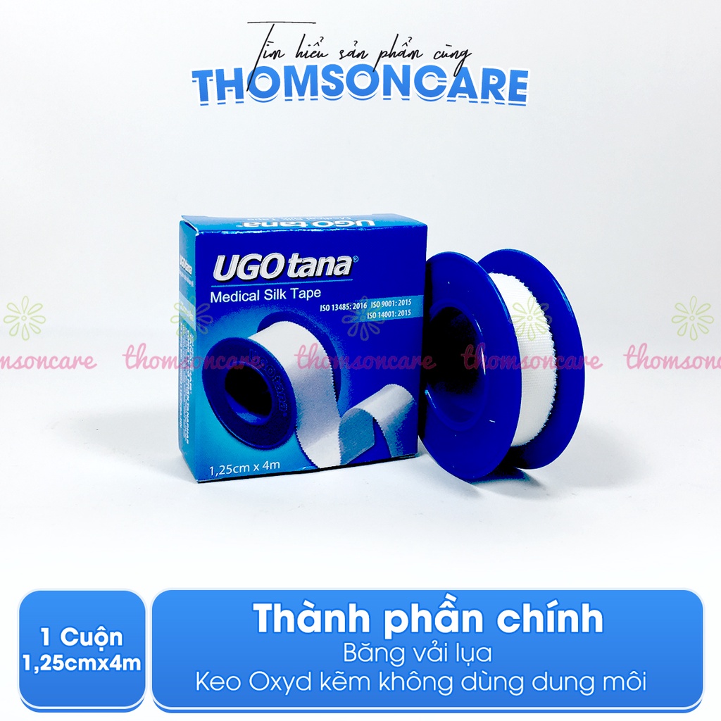 Băng keo lụa y tế UGOTANA kích thước 1,25cm x 4m - độ dính cao, mềm, sơ cứu băng vải dính vết thương