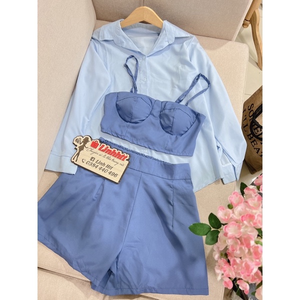 SET SƠ MI quần sort 3 món đi biển sẵn mút ngực