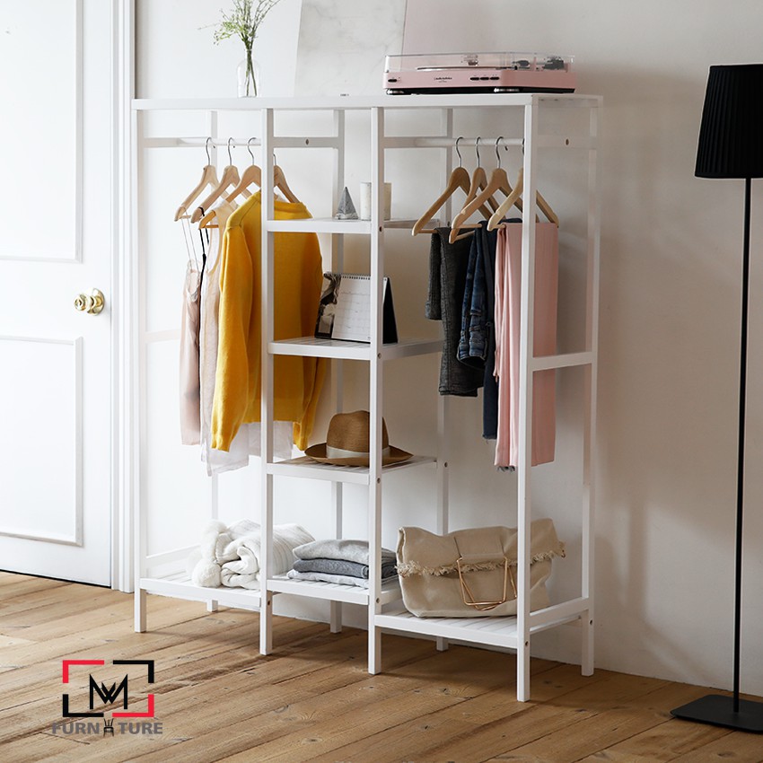 Tủ treo quần áo TRIPLE HANGER màu trắng lắp ráp gỗ thông nhập khẩu MW FURNITURE - Nội thất căn hộ