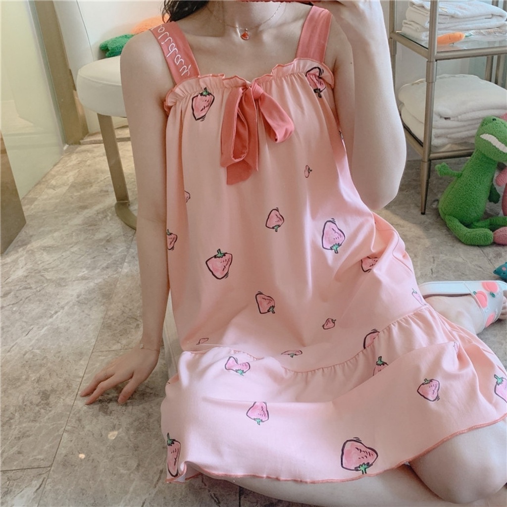 Váy bầu hai dây thời trang M371 chất cotton sữa freesize từ 45 đến 70kg