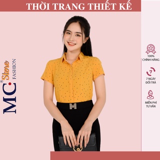 [Tặng Quà 25K] Áo Sơ Mi Nữ Trắng Chấm Bi Mc Fashion, Tay Ngắn Cộc, Màu Xanh Đen Tím Than, Vàng A0257, Đẹp, Có Cổ Bẻ Đức