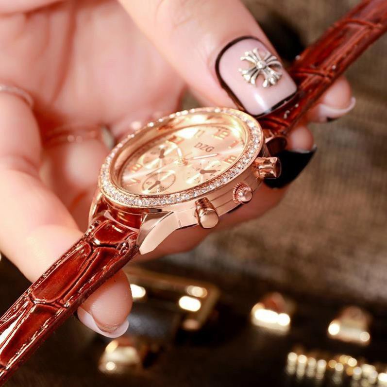 Mã FAMAYMA Đồng hồ nữ dây da DZG viền đá tinh xảo | BigBuy360 - bigbuy360.vn