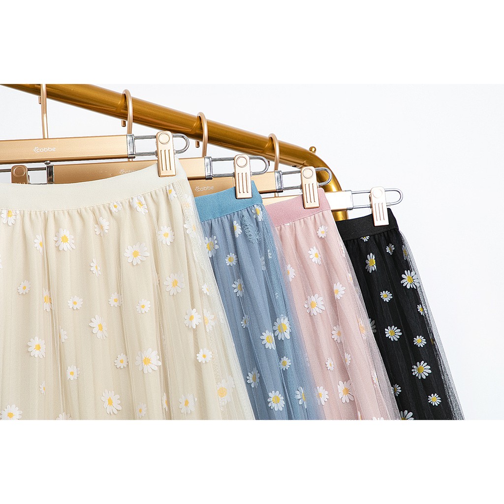 Chân váy tutu voan lưới màu xanh be hồng đen họa tiết cúc họa mi dễ thương đủ size phong cách Hàn Quốc nữ tính