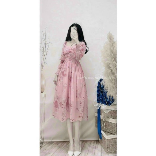 Đầm nữ thời trang mặc đi chơi, cao cấp. chất nữ hoa voan 2 lớp tay dài, đẹp như hình 100%