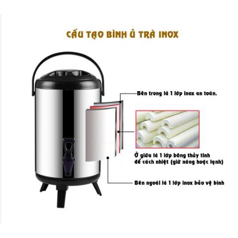 [Mã LIFEXANH24 giảm 10% đơn 99K] Bình ủ Trà Sữa, phích giữ nhiệt. 3 Lớp Giữ Nhiệt Inox 6L, 8L, 10L, 12L