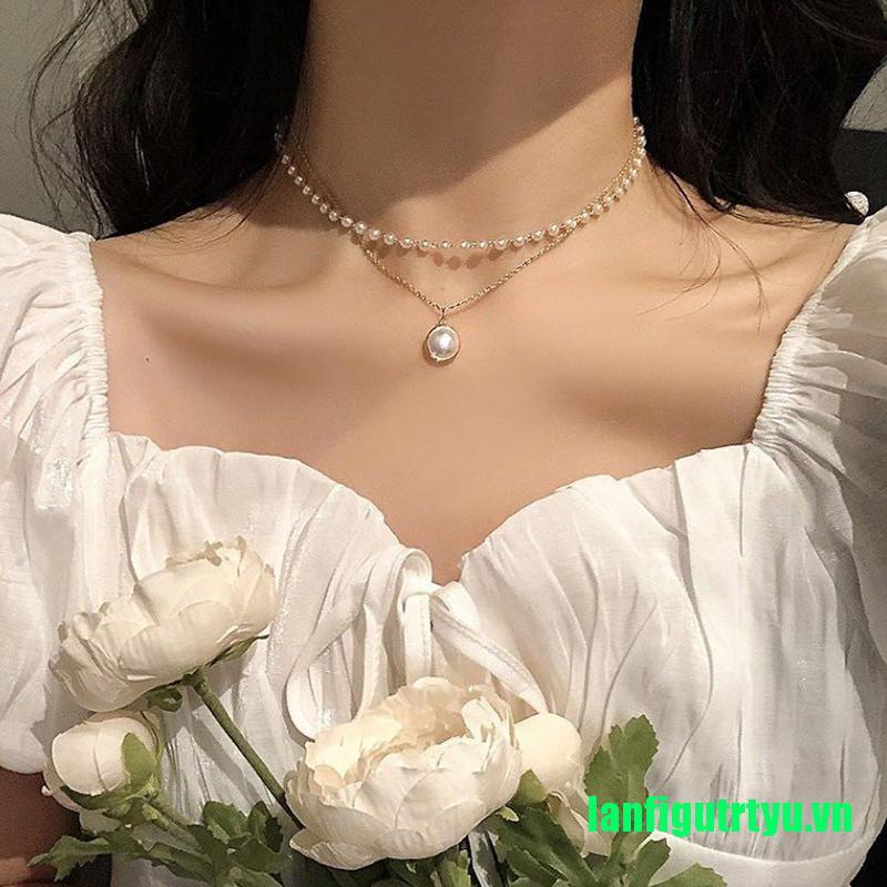 Vòng Cổ Choker Hai Lớp Đính Ngọc Trai Nhân Tạo Phong Cách Kpop