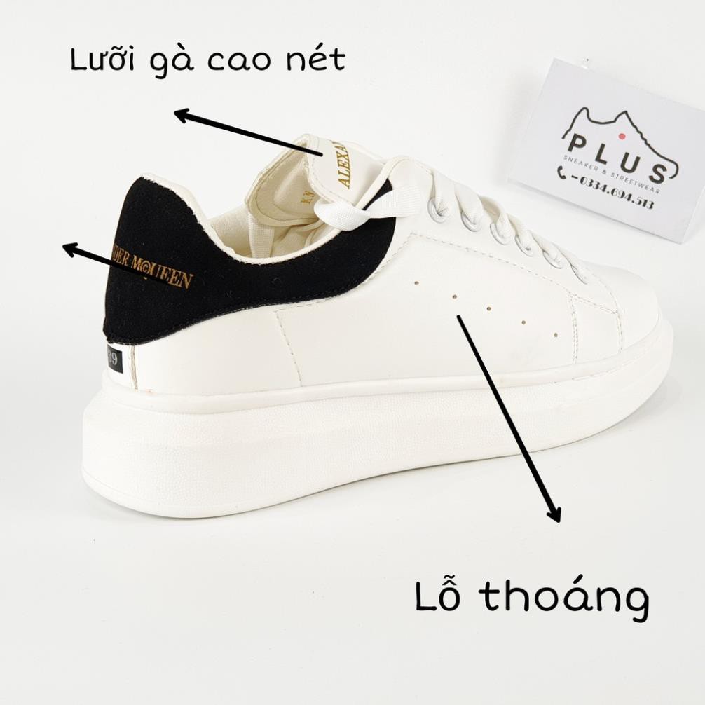 Giày thể thao sneaker 𝐌𝐂 𝐐𝐔𝐄𝐄𝐍 gót đen - thân giày da thật đế cao su đúc - cổ thấp đế cao 6cm - màu sắc trắng ax