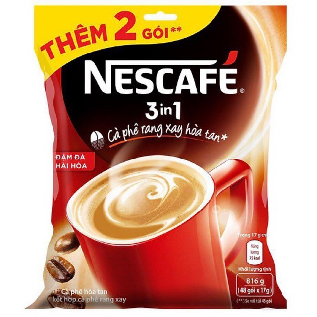 [Mã 66FMCGSALE hoàn 8% đơn 500K] Túi 46 Gói Nescafé Đậm Đà Hài Hòa (17g) date mới