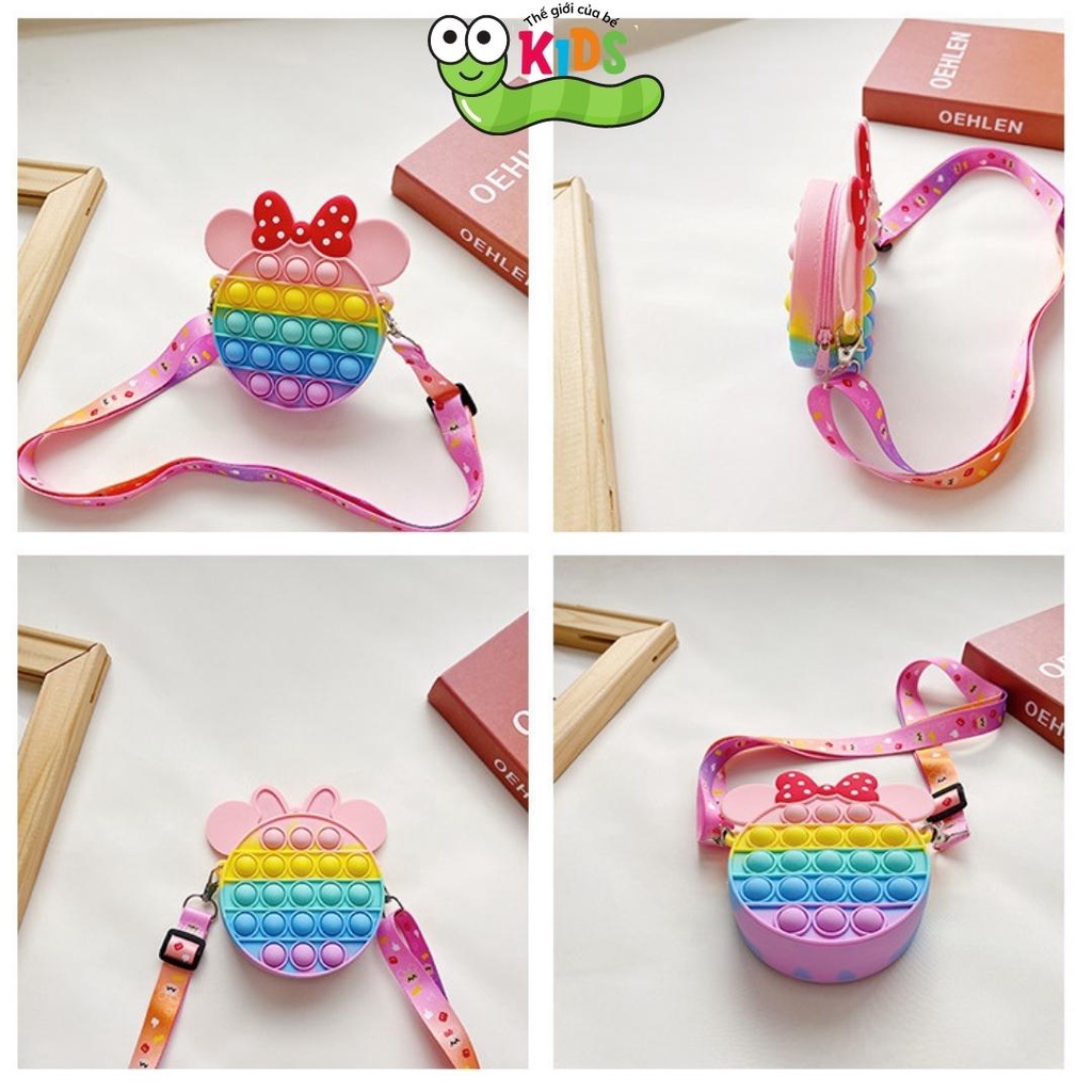 Túi POPIT nơ xinh đeo chéo chất liệu silicon cho bé bóp bong bóng giảm căng thẳng - TÚI TRÒN NƠ nhỏ