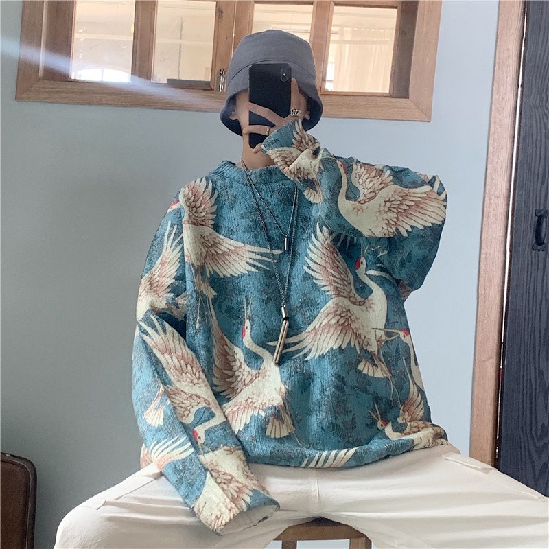 [high] crane sweater male Korean version trend personality ins Hong Kong wind autumn and winter 2020 new sweater loose lazy style