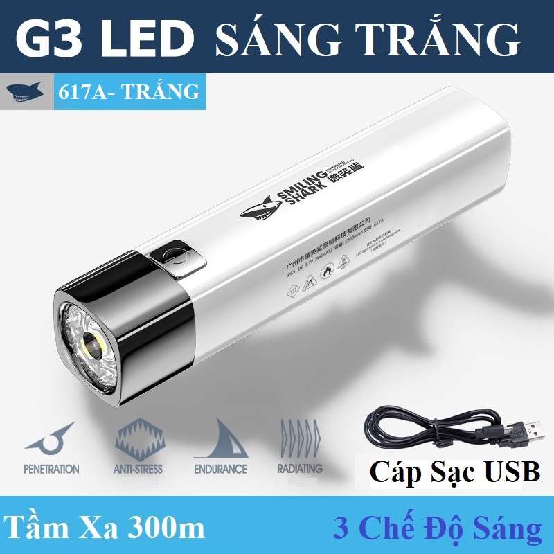 Đèn pin mini SmilingShark 617A, đèn độ sáng cao, nhỏ gọn, đa năng sạc bằng cổng USB, đèn pin dự phòng để cắm trại, đi bộ