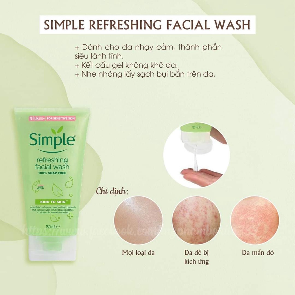 Sữa Rửa Mặt Simple Kind To Skin Refreshing Facial Wask Gel-150ml | BigBuy360 - bigbuy360.vn
