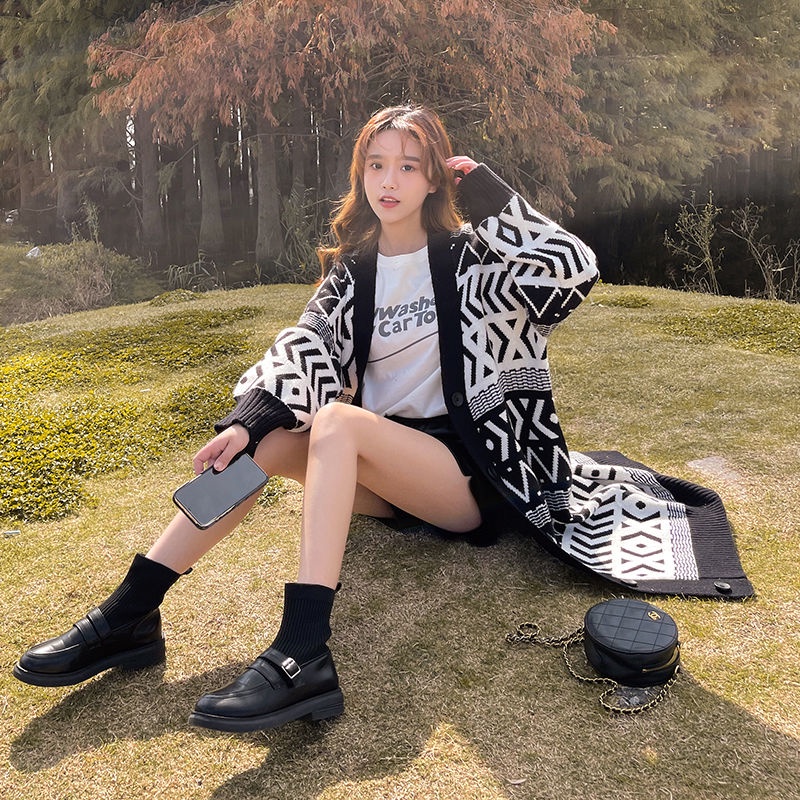 Áo Khoác Cardigan Dệt Kim Dáng Dài Form Rộng Thời Trang Thu Đông