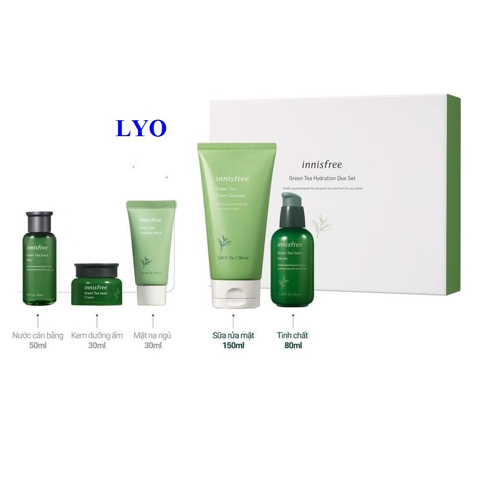 Bộ dưỡng da innisfree Green Tea Hydration Duo Set 5 món.