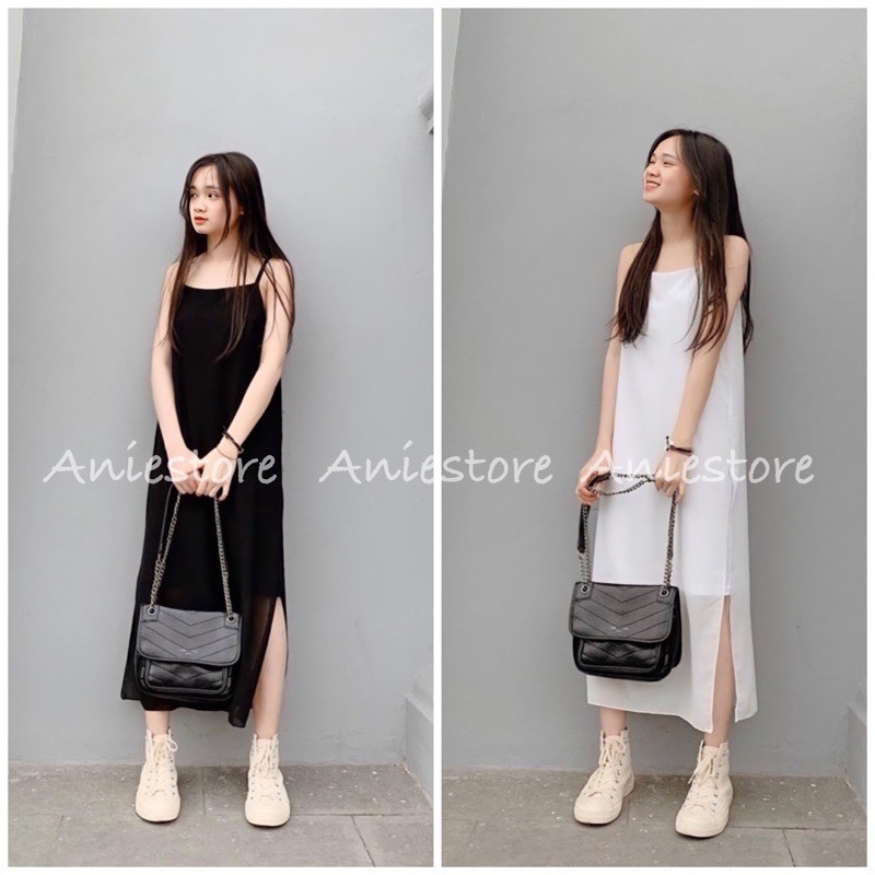 💃 Đầm 2 Dây Nữ Chất Voan Dáng Xuông Xẻ Vạt 2 Màu | BigBuy360 - bigbuy360.vn