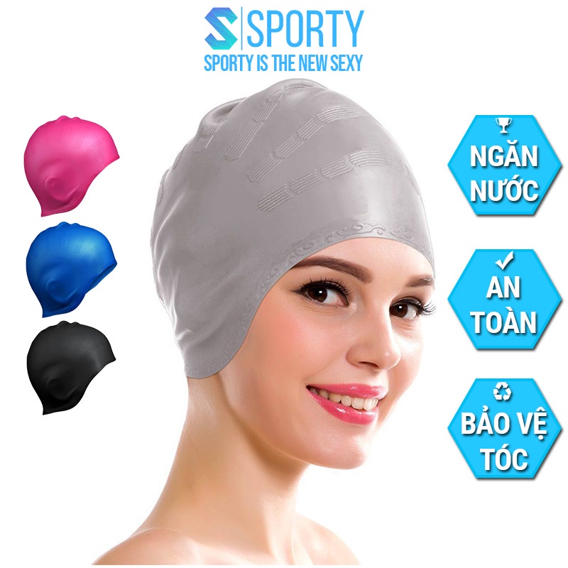 Mũ bơi người lớn, nón bơi cho nam nữ trùm tai SPORTY CA33 nón bơi người lớn chất liệu silicone dùng được cho bé trên 6t