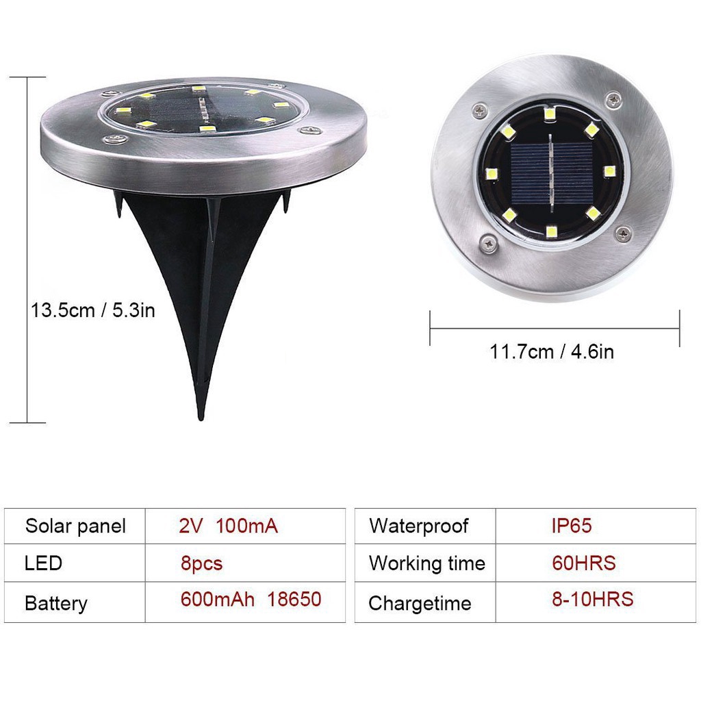 Đèn Led 8 Bóng Năng Lượng Mặt Trời Chống Thấm Nước Cho Lối Đi