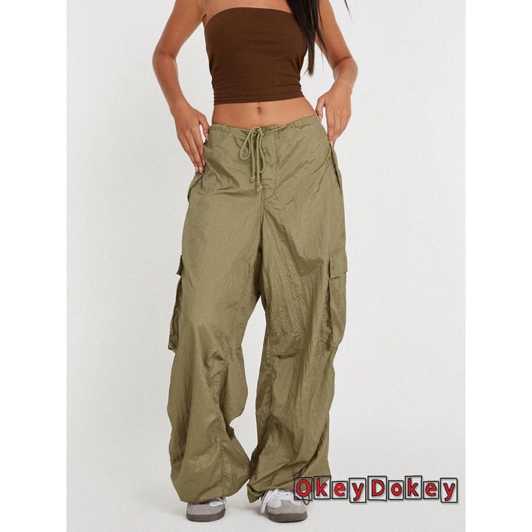 Quần Dài Dáng Suông Ống Đứng Lưng Thấp Phối Dây Rút Nhiều Túi Thời Trang Đường Phố Cho Nam