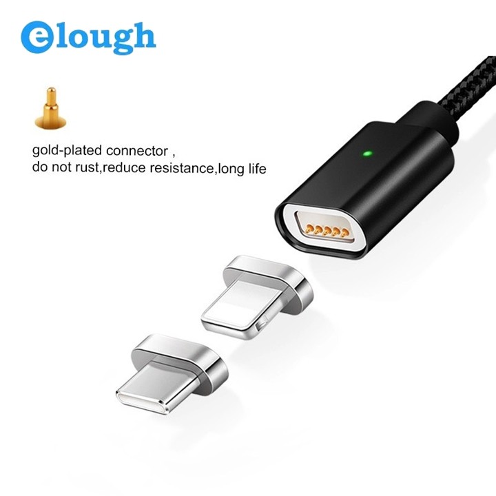 Cáp Sạc Hít Nam Châm 2.4A Elough Model E04 2in1 Lightning Và Type C Chính Hãng