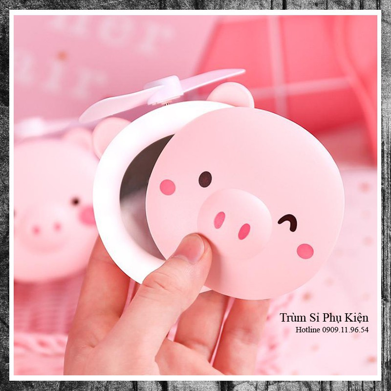 Quạt Mini Cầm Tay Kèm Gương Và Đèn Trang Điểm Make Up