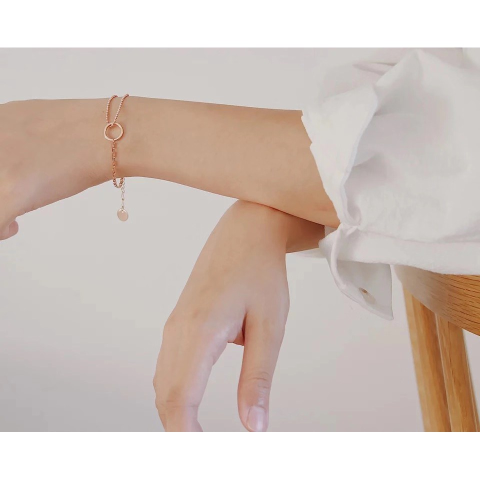 Vòng tay bằng thép titan mạ vàng hồng 18k không gây dị ứng thời trang xinh xắn