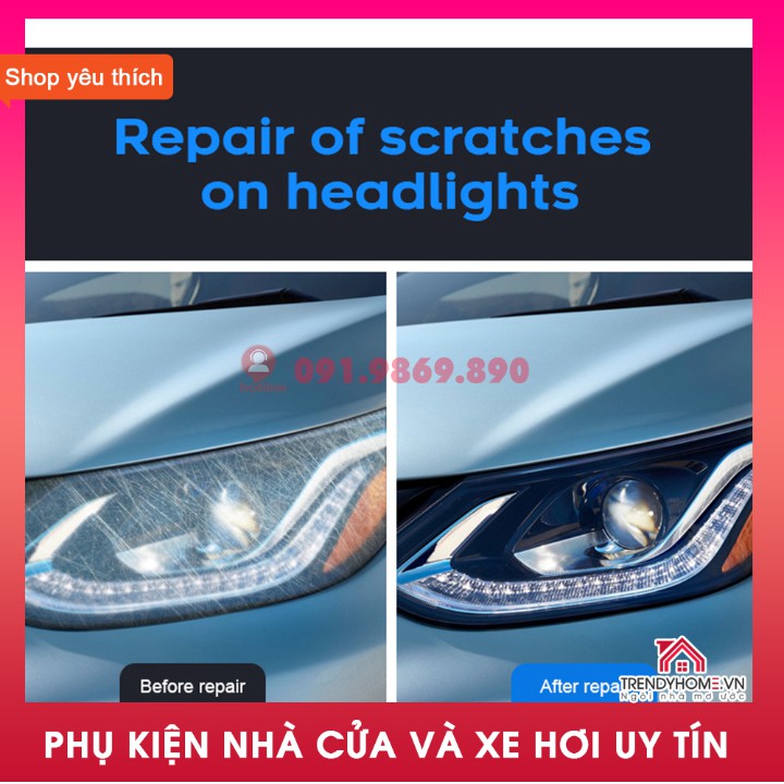 Combo lọ dung dịch làm mới đèn pha cao cấp. Tặng kèm bộ giấy giáp, nilon niêm phong, băng dính giấy, giấy cồn, khăn lau