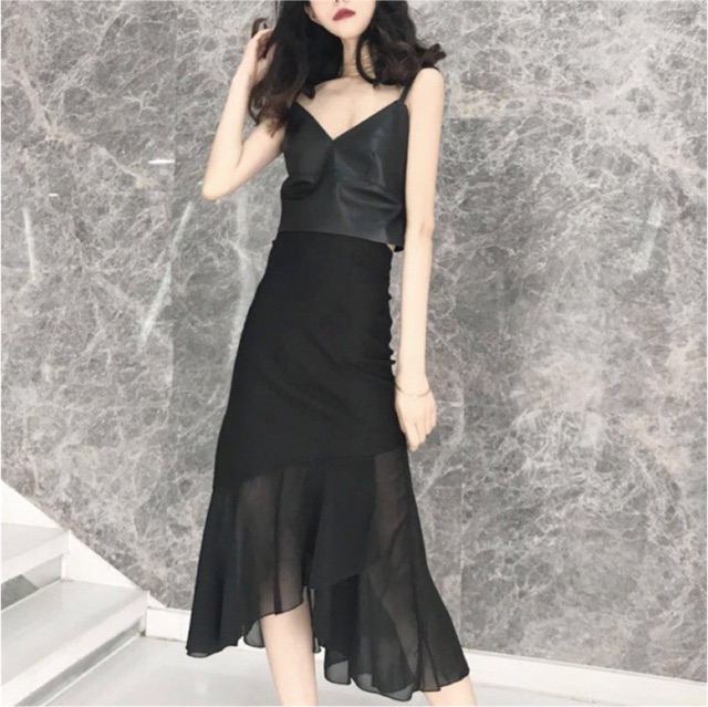 Chân váy voan lệch tà