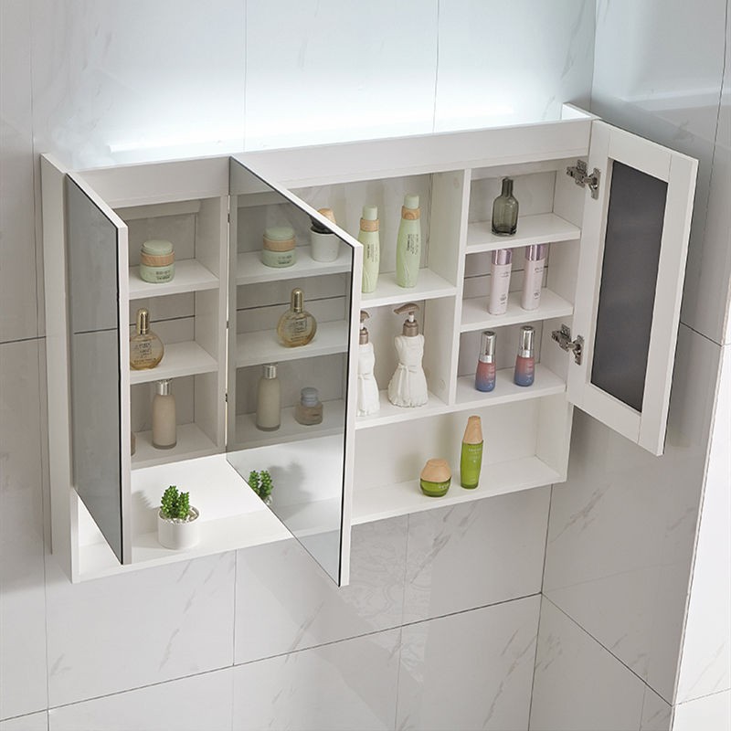 Tủ gương phòng tắm bằng gỗ nguyên khối treo tường nhà vệ sinh bàn trang điểm có kệ sáng tích hợp lưu trữ | BigBuy360 - bigbuy360.vn