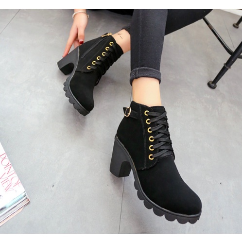 [ Hàng có sẵn] Bốt Nữ Hàn Quốc Giày Boot Nữ Công Sở Gót Vuông 7.5 phân