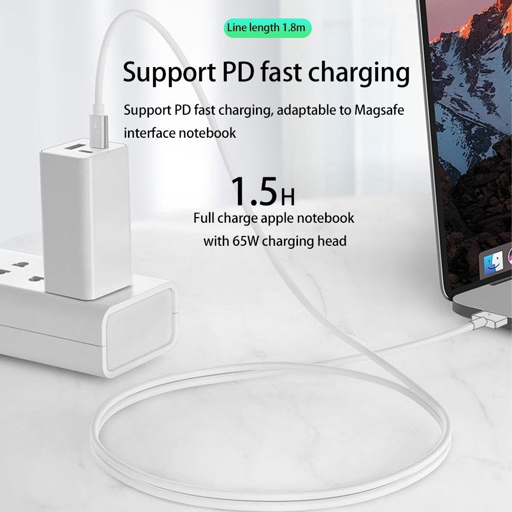 Dây Cáp Sạc Từ Tính USB C Sang Mag 2 1 PD Dài 1.8m Tương Thích Với Macbook Air Pro