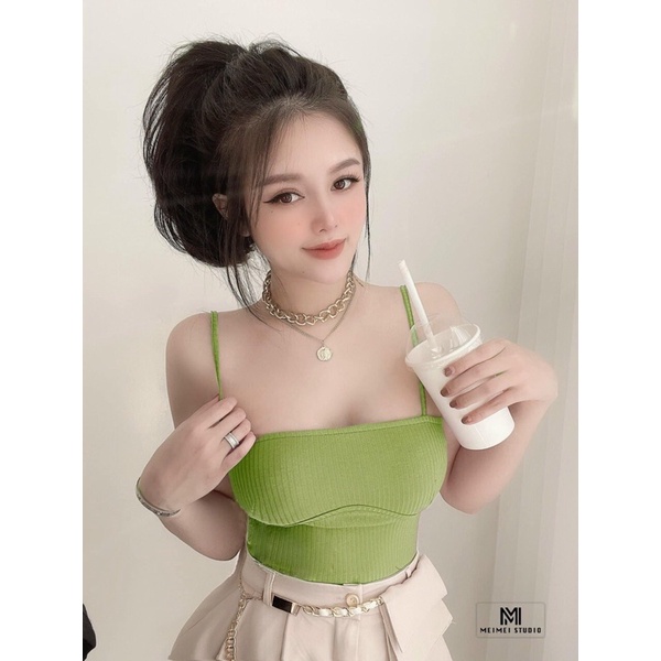 [Siêu hót]Áo kiểu 2 dây ôm body thun gân-hình thật.