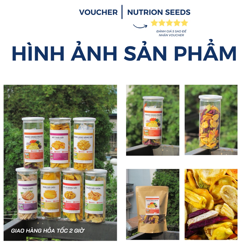 Trái cây sấy thập cẩm Nutrion hũ và túi nguyên miếng hàng xuất khẩu chất lương cao ăn vặt dinh dưỡng