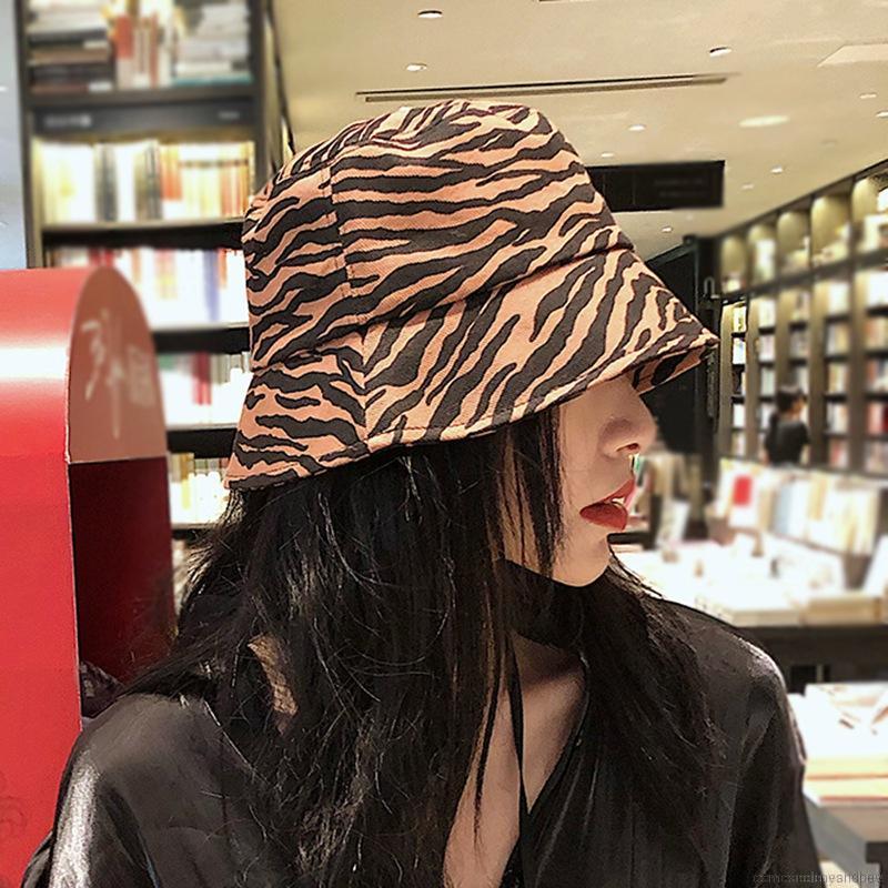 Female Retro Striped Zebra Sunscreen Bucket Hat Fisherman Hat