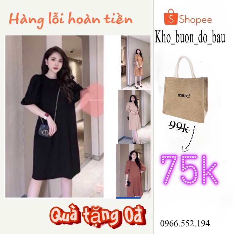 Váy Bầu tay lỡ dáng xuông Chất Đũi Lụa xmay MjnHa