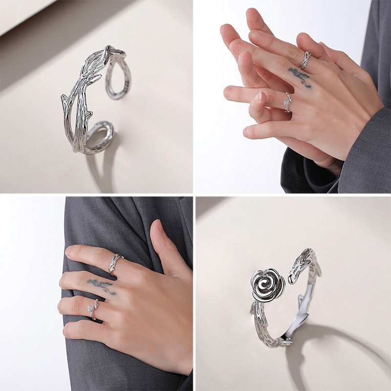 Nhẫn Hở Hình Hoa Hồng 3D Sáng Tạo Có Thể Điều Chỉnh Dành Cho Cặp Đôi