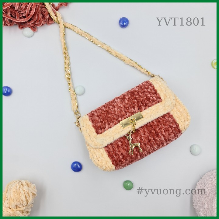 Túi Đeo Chéo Nữ Sợi Len Nhung Đan Móc Thủ Công - Túi Xách Handmade YVT1801