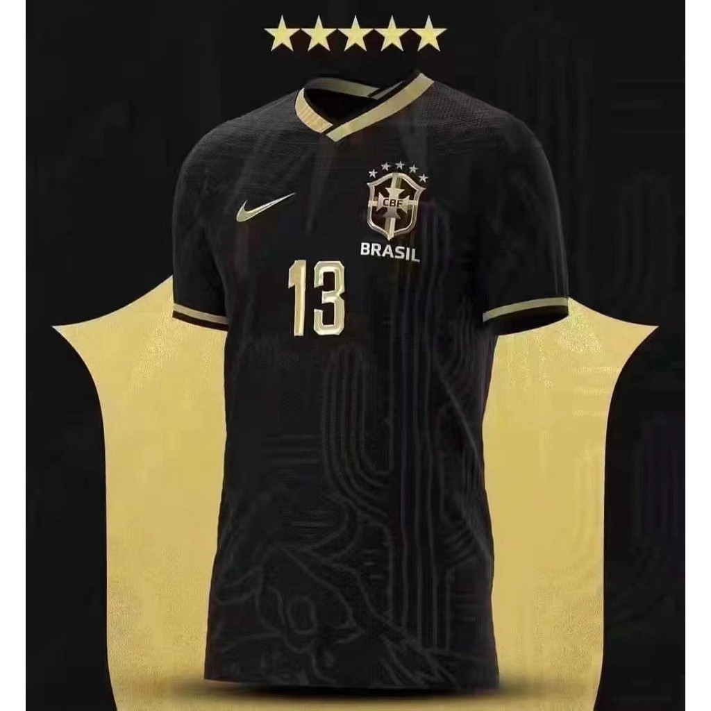 Áo Thun Đá Banh Màu Đen Số 22/23 2022 Kiểu Brazil Cá Tính